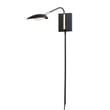 Maxim Lighting Scan Pin-up Wall Light in Black with Satin Brass finish, featuring an adjustable aluminum arm and sleek modern design.