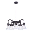 Seafarer Chandelier by Maxim Lighting in Oil Rubbed Bronze finish, featuring a steel frame with glass accents, hanging in a modern living room.