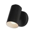 Maxim Lighting SpotLight Outdoor Cylinder Wall Sconce in Black finish, featuring a sleek aluminum design mounted on a wall, illuminating the surrounding area.