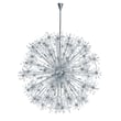 Maxim Lighting Starfire Chandelier with polished chrome finish, featuring cascading steel and crystal elements, elegantly illuminating the space.