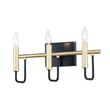 Maxim Lighting Sullivan Bathroom Vanity Light in Steel, featuring a Black with Gold finish, mounted above a mirror in a modern bathroom."