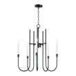 Maxim Lighting Tux Chandelier in Black Steel finish, featuring a sleek, modern design with multiple arms and exposed bulbs for an elegant touch.