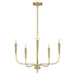Maxim Lighting's Vela Chandelier in Satin Brass finish, crafted from Steel, elegantly hangs with multiple arms and clear glass shades for a modern touch.