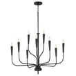Maxim Lighting Vela Chandelier in Black Steel finish, featuring a sleek, modern design with multiple curved arms and exposed bulbs.