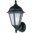 Maxim Lighting Westlake 65102 LED E26 Outdoor Wall Light in Black finish, made of Aluminum, mounted on a brick wall, illuminating the area.
