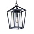 Maxim Lighting Artisan Outdoor Framed Pendant with a sleek black finish, showcasing a modern design with clear glass panels for outdoor illumination.