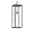 Maxim Lighting Catalina 1-Light Outdoor Hanging Lantern with a black finish, featuring a clear glass shade and classic design, hanging on a porch.