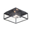 Maxim Lighting Catalina 2-Light Outdoor Ceiling Mount with a sleek black finish and clear glass panels, illuminating a porch or patio.