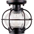 Maxim Lighting Portsmouth Outdoor Ceiling Light with a rustic bronze finish, featuring a classic lantern design and clear glass panels.