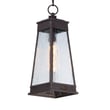 Maxim Lighting Schooner Outdoor Pendant with a black finish, featuring a clear glass shade and a nautical design, hangs elegantly for outdoor illumination.