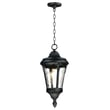 Maxim Lighting Sentry Outdoor Pendant with a sleek black finish, featuring a clear glass shade and modern design, hanging elegantly in an outdoor setting.