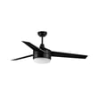 Maxim Lighting Trio LED Ceiling Fan in Black finish, featuring a sleek design with three blades and integrated LED lights, mounted on a steel base.