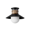 Maxim Lighting Admiralty Outdoor Flush Mount in Black with Antique Brass, featuring durable aluminum and glass materials.