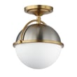 Maxim Lighting Duke Semi-Flush Mount in Satin Nickel with Satin Brass finish, featuring a sleek steel frame and glass shade, elegantly illuminates the space.