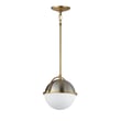 Maxim Lighting Duke Pendant in Satin Nickel with Satin Brass finish, featuring a sleek steel and glass design, elegantly hanging from the ceiling.