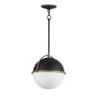 Maxim Lighting Duke Pendant in Black with Weathered Brass finish, featuring a Steel frame and Glass shade, hanging elegantly from the ceiling.