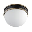 Maxim Lighting Duke Flush Mount in Black with Weathered Brass finish, featuring a sleek steel and glass design, ideal for modern interiors.