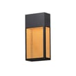 Maxim Lighting Lattice Outdoor Sconce in black finish with aluminum and synthetic rattan design, mounted on a wall, casting a warm glow.