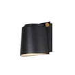 Maxim Lighting Rivet VX Outdoor Sconce with EPMM Aluminum, featuring a sleek Black with Antique Brass finish, mounted on an exterior wall.