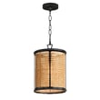 Maxim Lighting Cane Pendant in Black finish, featuring a stylish blend of steel and rattan for modern decor.
