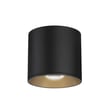 Maxim Lighting Stout Flush Mount Ceiling Light with a sleek black aluminum frame and a frosted glass shade, mounted on a ceiling.