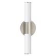 Maxim Lighting Tubo Round Bathroom Vanity Light with a Satin Nickel finish, featuring a sleek PMMA Acrylic and Aluminum design, mounted on a bathroom wall.