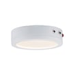 Maxim Lighting Wafer Flush Mount with EM Backup, featuring a sleek white aluminum and polycarbonate design, seamlessly blends into any ceiling.