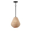 Maxim Lighting Maldives Pendant featuring a Steel frame with Black finish, Rattan accents, and Glass shade, elegantly suspended for a modern look.