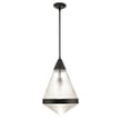 Maxim Lighting Hargreaves Pendant in Black finish, featuring a sleek Steel frame and clear Glass shade, hanging elegantly from the ceiling.