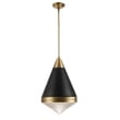 Maxim Lighting Hargreaves Pendant in Natural Aged Brass finish, featuring a sleek steel frame with a clear glass shade, elegantly hanging from the ceiling.