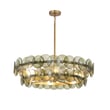 Maxim Lighting Loren Chandelier with a Weathered Brass finish, featuring recycled glass and steel elements, elegantly suspended in a modern setting.