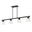 Maxim Lighting Scoop Linear Pendant in Black finish, featuring a sleek steel frame with glass shades, elegantly suspended for modern illumination.