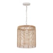 Maxim Lighting Vannerie Pendant featuring a woven rattan design with ecru finish, suspended by a sleek steel chain, casting a warm, inviting glow.