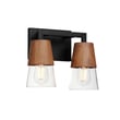 Maxim Lighting Carpenter Bathroom Vanity Light in Walnut with Black finish, featuring steel, glass, and wood materials.