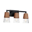 Maxim Lighting Carpenter Bathroom Vanity Light in Walnut with Black finish, featuring steel, glass, and wood materials.