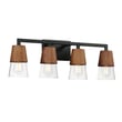 Maxim Lighting Carpenter Bathroom Vanity Light in Walnut with Black finish, featuring steel, glass, and wood materials.