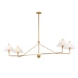 Maxim Lighting Kismet Linear Suspension in Gold Leaf finish, featuring a sleek steel frame and elegant glass accents, hangs stylishly over a modern dining table.