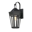 Maxim Lighting Oxford Outdoor Wall Sconce in Black finish, featuring a sleek Steel and Glass design, elegantly mounted on a brick wall.