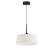 Maxim Lighting Paramount Pendant in black finish with a steel frame and linen shade, hanging elegantly from the ceiling, illuminating the space.