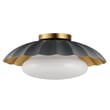 Primrose Flush Mount by Maxim Lighting features a dark grey steel frame with gold leaf accents and a glass shade, offering a modern and elegant design.