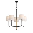 Maxim Lighting Bozeman Chandelier in Natural Wood and Steel with Linen shades, perfect for rustic and modern decor.