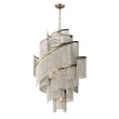 Fontaine Chandelier by Maxim Lighting, featuring a Golden Silver finish with Steel frame and cascading Wood Beads, elegantly illuminating the space.