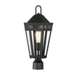 Maxim Lighting Oxford Outdoor Pier Light in black finish, featuring a sleek steel and glass design, illuminating an outdoor setting.