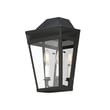 Maxim Lighting Oxford Outdoor 2-Light Wall Sconce in black finish, featuring a sleek steel frame with clear glass panels, illuminating an outdoor space.