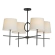 Maxim Lighting Paoli Chandelier in Charcoal Bronze finish, featuring a steel frame with elegant curves and linen shades, hanging in a modern interior setting.
