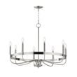 Maxim Lighting Frankie Chandelier in Satin Nickel finish, featuring a modern design with multiple steel arms and bulb fixtures, creating an elegant lighting centerpiece.