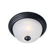 Maxim Lighting Essentials 584x Flush Mount features a sleek, modern design with a black steel finish and a glass shade, providing elegant illumination.