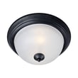 Maxim Lighting Essentials 584x Flush Mount: A sleek black steel and glass ceiling light fixture with a minimalist design.