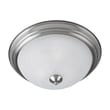 Maxim Lighting Essentials 584x Flush Mount in Satin Nickel finish with a sleek, round design featuring a frosted glass shade and steel construction.