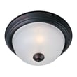 Maxim Lighting Essentials 584x Flush Mount with Oil Rubbed Bronze finish features a sleek, round design made of glass and steel for a modern touch.